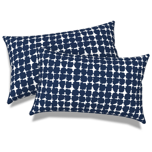 Melody Elephant Outdoor/Indoor Lumbar Pillows, Water Repellent Cushion Pillows, 12x20 Inch, Outdoor Pillows with Inserts for Home Garden, Pack of 2, Tie-Dye Navy