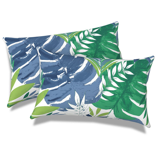 Melody Elephant Outdoor/Indoor Lumbar Pillows, Water Repellent Cushion Pillows, 12x20 Inch, Outdoor Pillows with Inserts for Home Garden, Pack of 2, Islamorada Blue Green