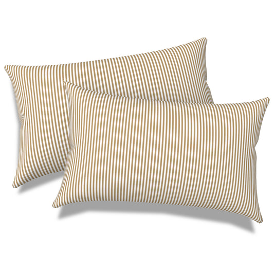Melody Elephant Outdoor/Indoor Lumbar Pillows, Water Repellent Cushion Pillows, 12x20 Inch, Outdoor Pillows with Inserts for Home Garden, Pack of 2, Stripe Beige