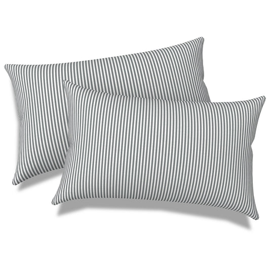 Melody Elephant Outdoor/Indoor Lumbar Pillows, Water Repellent Cushion Pillows, 12x20 Inch, Outdoor Pillows with Inserts for Home Garden, Pack of 2, Stripe Gray