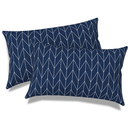 Melody Elephant Outdoor/Indoor Lumbar Pillows, Water Repellent Cushion Pillows, 12x20 Inch, Outdoor Pillows with Inserts for Home Garden, Pack of 2, Herringbone Navy