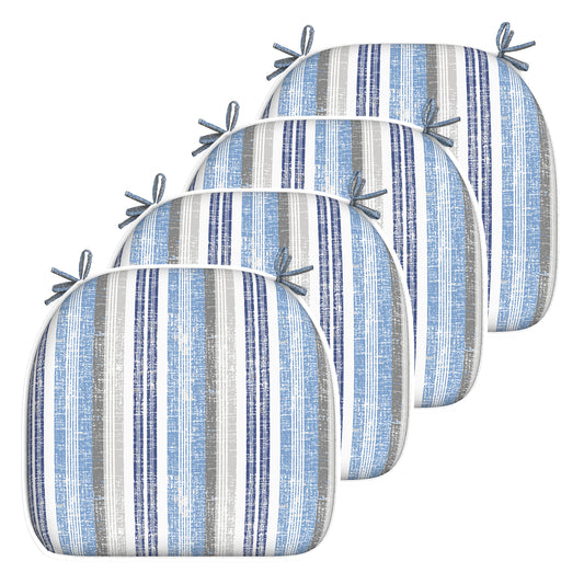 Melody Elephant Outdoor Chair Cushions Set of 4, Water Resistant Patio Chair Pads with Ties, Seat Cushions for Home Garden Furniture Decoration, 16”x17”,  Stripe Layered Blue