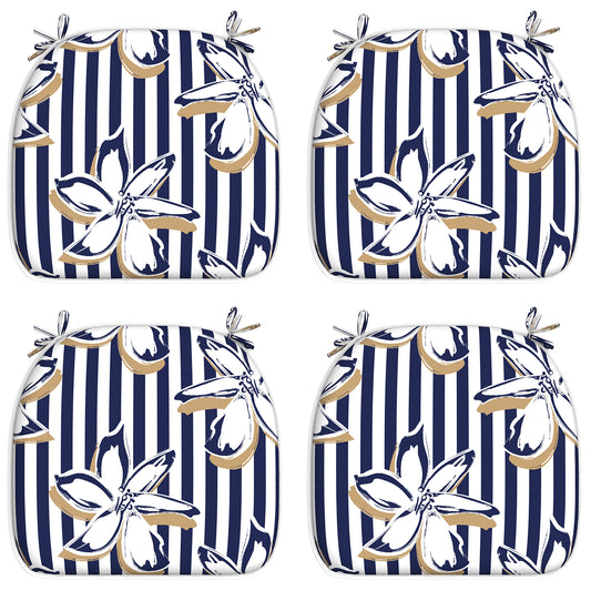 Melody Elephant Outdoor Chair Cushions Set of 4, Water Resistant Patio Chair Pads with Ties, Seat Cushions for Home Garden Furniture Decoration, 16”x17”,  Clemens Cabana Navy