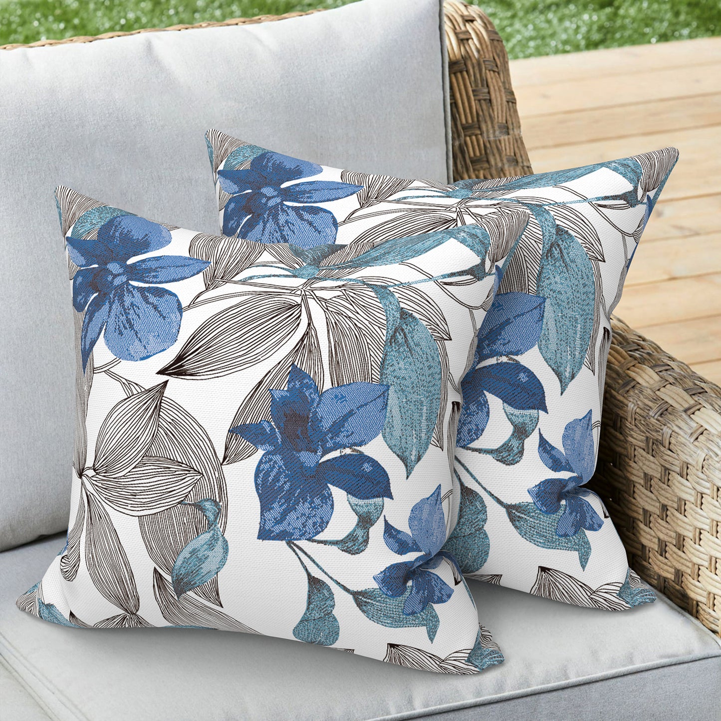 Melody Elephant Outdoor/Indoor Throw Pillow Covers Set of 2, All Weather Square Pillow Cases 16x16 Inch, Patio Cushion Pillow of Home Furniture Use, Clemens Blue