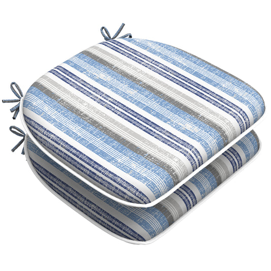 Melody Elephant Indoor/Outdoor Chair Cushions Set of 2, Fade Resistant Seat Cushions 16x17 Inch, Patio Chair Pads for Garden Home or Office Use, Stripe Layered Blue