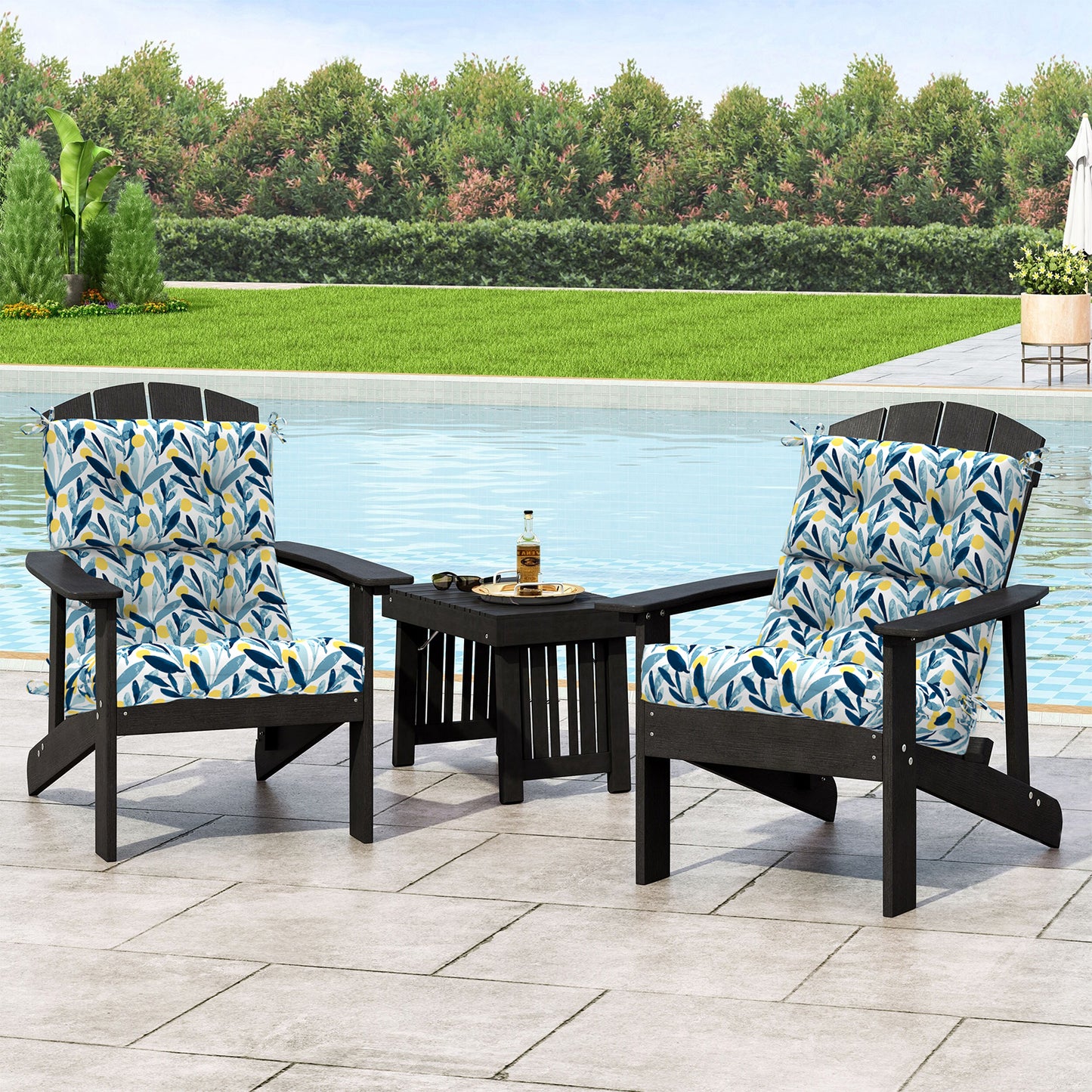 Melody Elephant Outdoor Tufted High Back Chair Cushions, Water Resistant Rocking Seat Chair Cushions 2 Pack, Adirondack Cushions for Patio Home Garden, 22" W x 20" D, Leaves Multi