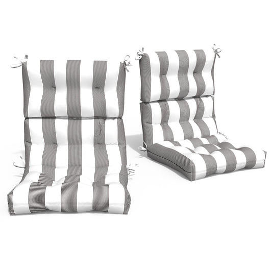 Melody Elephant Outdoor Tufted High Back Chair Cushions, Water Resistant Rocking Seat Chair Cushions 2 Pack, Adirondack Cushions for Patio Home Garden, 22" W x 20" D, Stripe Cabana Black