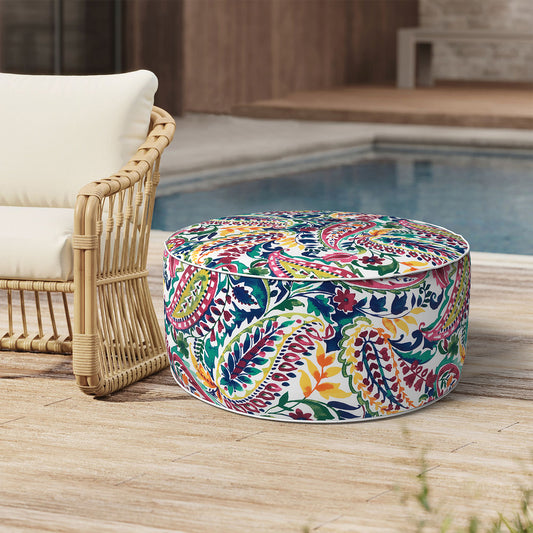 Outdoor Inflatable Stool Ottoman, All Weather Portable Footrest Stool, Furniture Stool Ottomans for Home Garden Beach, D31”xH14”, Vigour Paisley