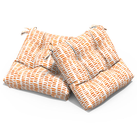 Melody Elephant Indoor/Outdoor Square Tufted Seat Cushions with Ties, Fade Resistant Patio Wicker Thick Chair Pads Pack of 2, 19 x 19 x 5 Inch, Pebble Orange