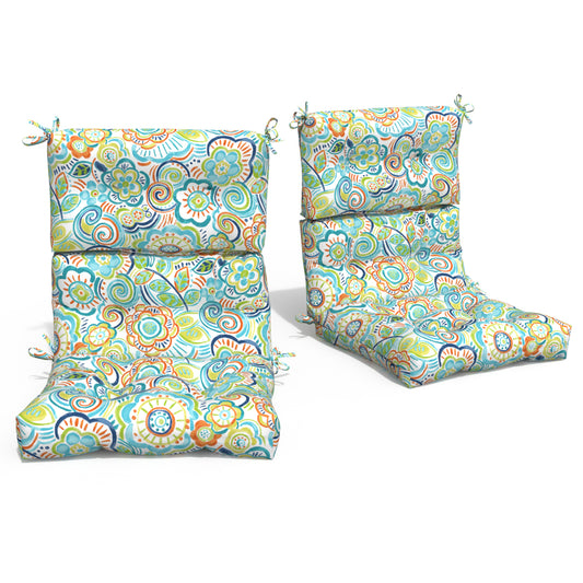 Melody Elephant Outdoor Tufted High Back Chair Cushions, Water Resistant Rocking Seat Chair Cushions 2 Pack, Adirondack Cushions for Patio Home Garden, 22" W x 20" D, Flower Blue