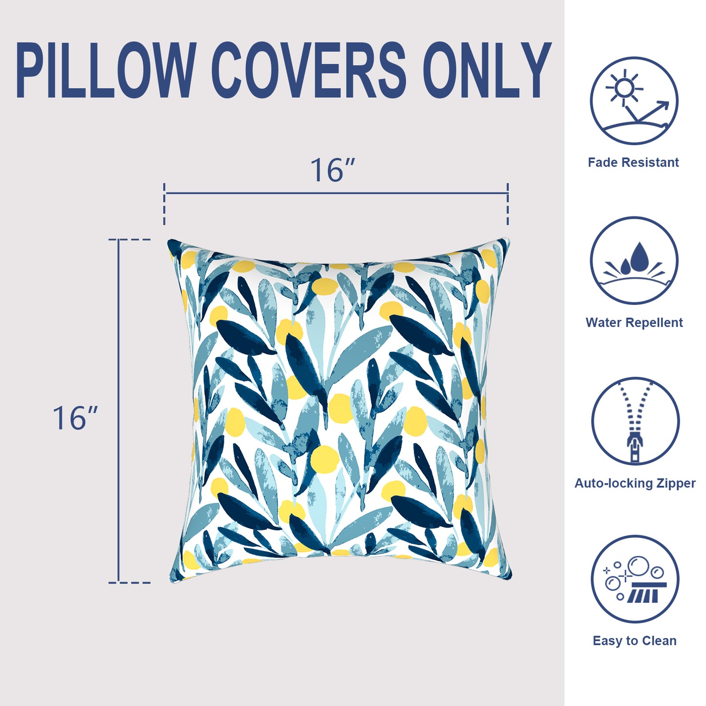 Melody Elephant Outdoor/Indoor Throw Pillow Covers Set of 2, All Weather Square Pillow Cases 16x16 Inch, Patio Cushion Pillow of Home Furniture Use, Leaves Multi