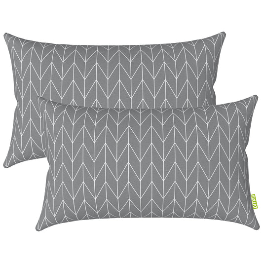 Melody Elephant Outdoor/Indoor Lumbar Pillows, Water Repellent Cushion Pillows, 12x20 Inch, Outdoor Pillows with Inserts for Home Garden, Pack of 2, Herringbone Gray