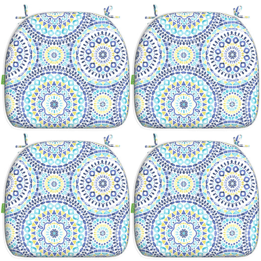 Melody Elephant Outdoor Chair Cushions Set of 4, Water Resistant Patio Chair Pads with Ties, Seat Cushions for Home Garden Furniture Decoration, 16”x17”,  Delancey Lagoon