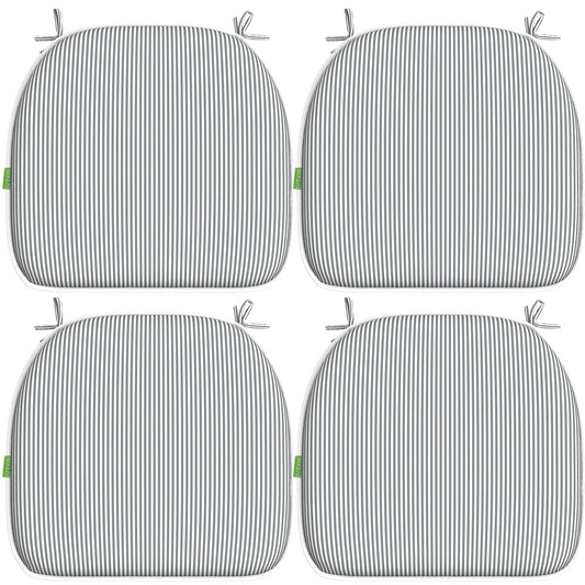 Melody Elephant Outdoor Chair Cushions Set of 4, Water Resistant Patio Chair Pads with Ties, Seat Cushions for Home Garden Furniture Decoration, 16”x17”,  Stripe Gray