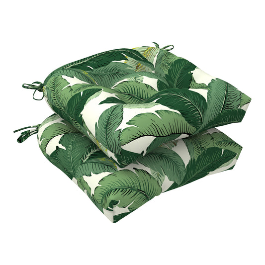 Melody Elephant Patio Wicker Chair Cushions, All Weather Outdoor Tufted Chair Pads Pack of 2, 19 x 19 x 5 Inch U-Shaped Seat Cushions of Garden Furniture Decoration, Swaying Palms Green