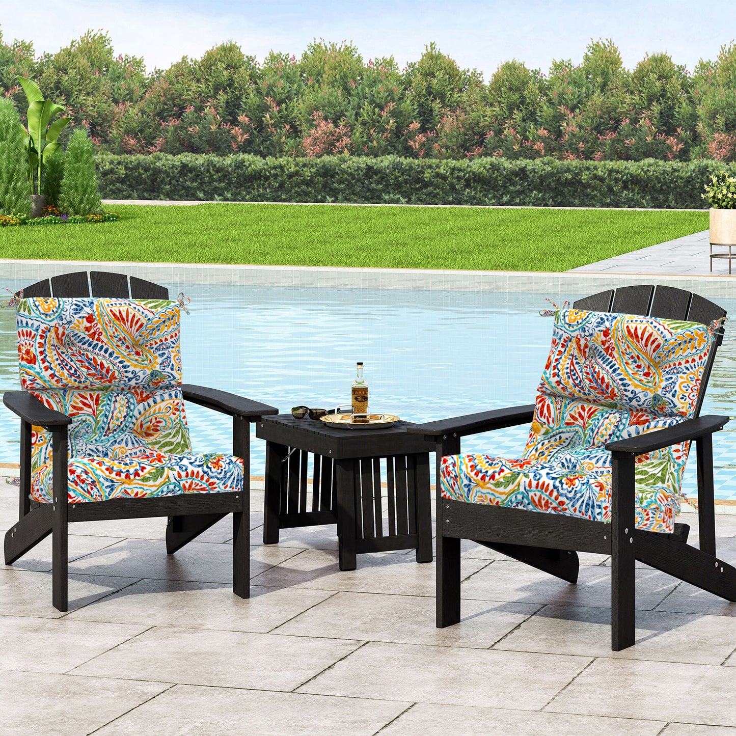 Melody Elephant Outdoor Tufted High Back Chair Cushions, Water Resistant Rocking Seat Chair Cushions 2 Pack, Adirondack Cushions for Patio Home Garden, 22" W x 20" D, Paisley Multi