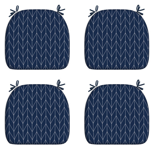 Melody Elephant Outdoor Chair Cushions Set of 4, Water Resistant Patio Chair Pads with Ties, Seat Cushions for Home Garden Furniture Decoration, 16”x17”,  Herringbone Navy