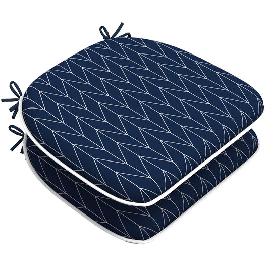 Melody Elephant Indoor/Outdoor Chair Cushions Set of 2, Fade Resistant Seat Cushions 16x17 Inch, Patio Chair Pads for Garden Home or Office Use, Herringbone Navy