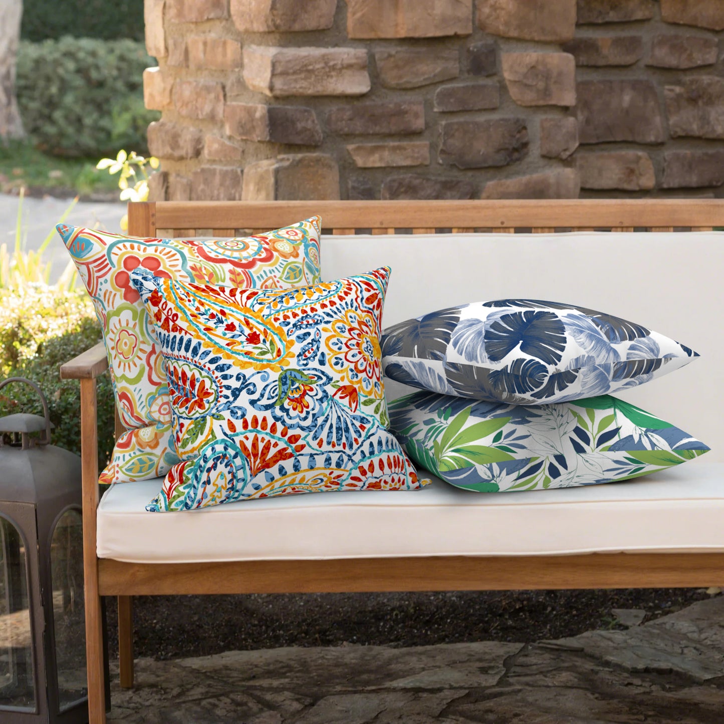Melody Elephant Outdoor/Indoor Throw Pillow Covers Set of 2, All Weather Square Pillow Cases 16x16 Inch, Patio Cushion Pillow of Home Furniture Use, Flower Multi