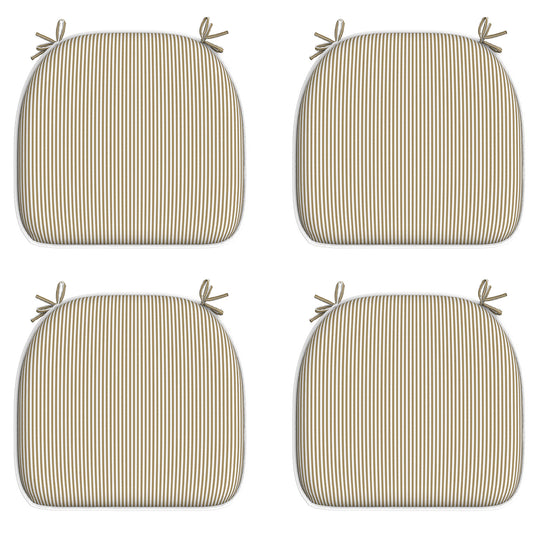 Melody Elephant Outdoor Chair Cushions Set of 4, Water Resistant Patio Chair Pads with Ties, Seat Cushions for Home Garden Furniture Decoration, 16”x17”,  Stripe Beige