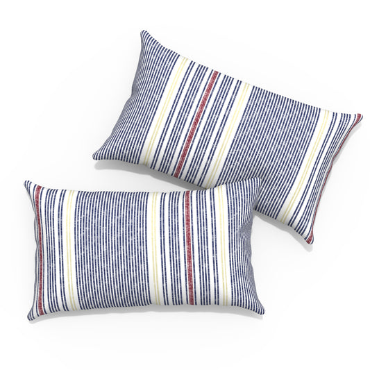 Melody Elephant Outdoor/Indoor Lumbar Pillows, Water Repellent Cushion Pillows, 12x20 Inch, Outdoor Pillows with Inserts for Home Garden, Pack of 2, Stripe Denim Blue
