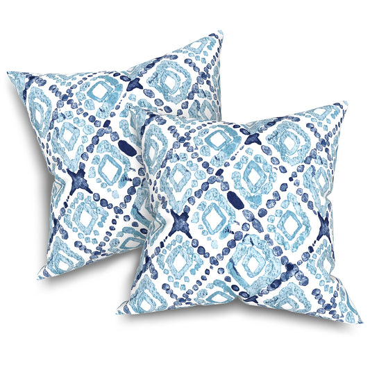 Melody Elephant Outdoor/Indoor Throw Pillow Covers Set of 2, All Weather Square Pillow Cases 16x16 Inch, Patio Cushion Pillow of Home Furniture Use, Boho Geometry Blue