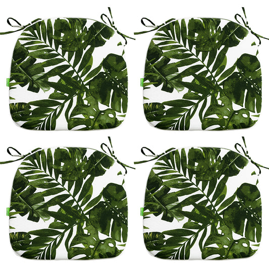 Melody Elephant Outdoor Chair Cushions Set of 4, Water Resistant Patio Chair Pads with Ties, Seat Cushions for Home Garden Furniture Decoration, 16”x17”,  Palm Green