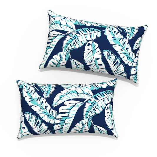 Melody Elephant Pack of 2 Outdoor Lumbar Pillow Covers, All Weather Cushion Pillow Cases 12x20 Inch, Pillowcase for Patio Couch Decoration, Baltic Palms White
