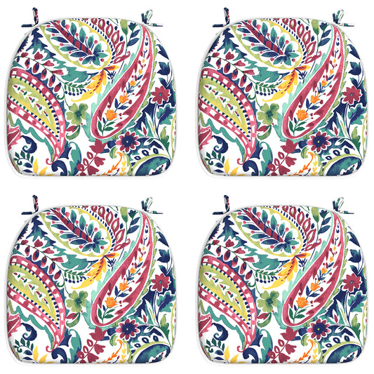Melody Elephant Outdoor Chair Cushions Set of 4, Water Resistant Patio Chair Pads with Ties, Seat Cushions for Home Garden Furniture Decoration, 16”x17”,  Vigour Paisley