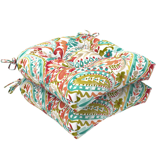 Melody Elephant Patio Wicker Chair Cushions, All Weather Outdoor Tufted Chair Pads Pack of 2, 19 x 19 x 5 Inch U-Shaped Seat Cushions of Garden Furniture Decoration, Pretty Paisley