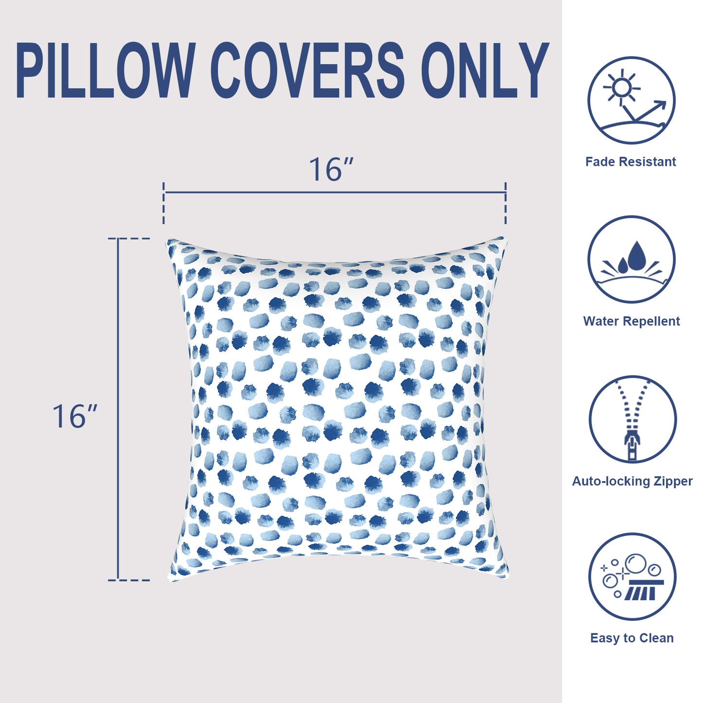 Melody Elephant Outdoor/Indoor Throw Pillow Covers Set of 2, All Weather Square Pillow Cases 16x16 Inch, Patio Cushion Pillow of Home Furniture Use, Brush Blue