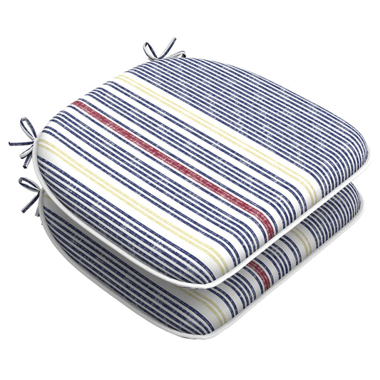 Melody Elephant Indoor/Outdoor Chair Cushions Set of 2, Fade Resistant Seat Cushions 16x17 Inch, Patio Chair Pads for Garden Home or Office Use, Stripe Denim Blue