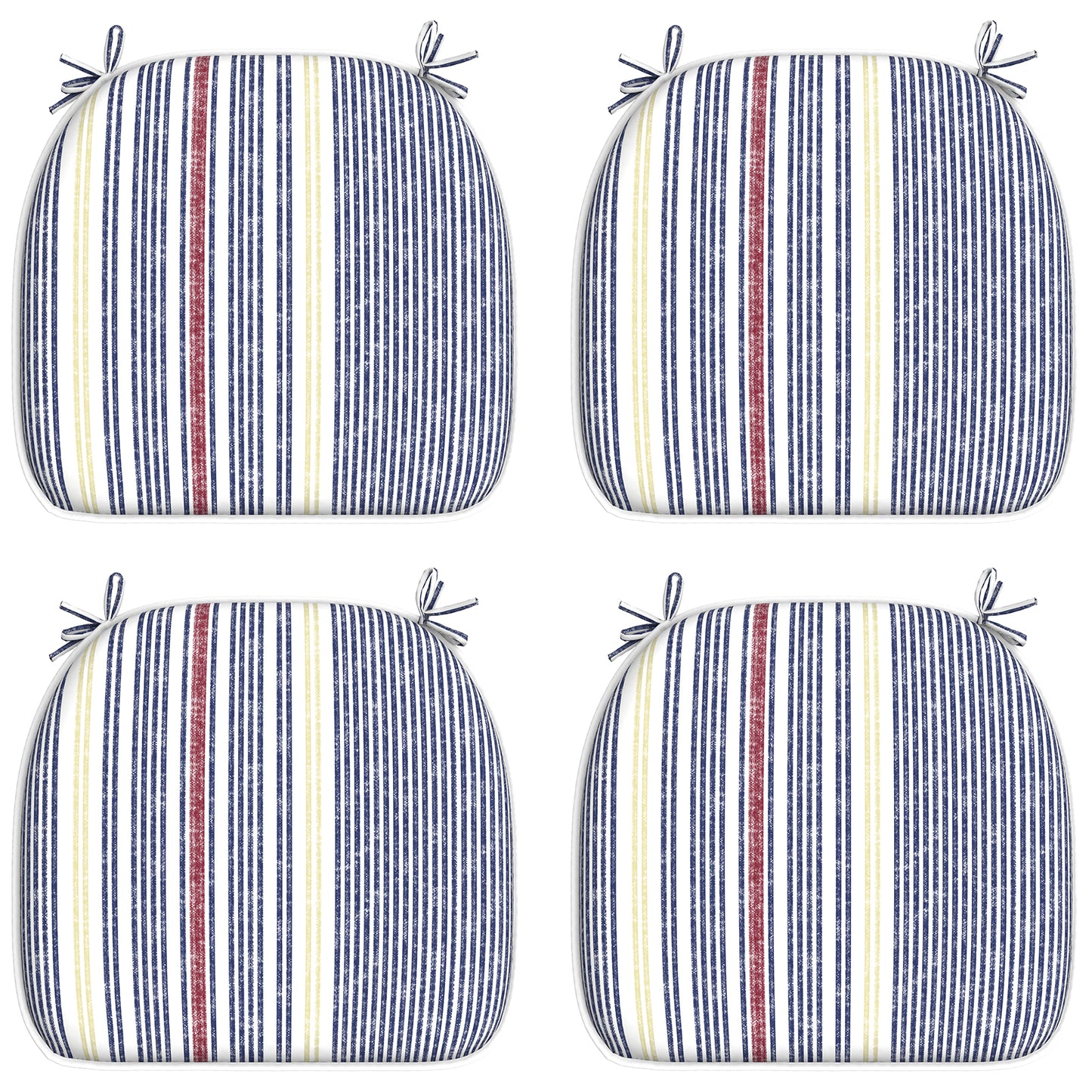 Melody Elephant Outdoor Chair Cushions Set of 4, Water Resistant Patio Chair Pads with Ties, Seat Cushions for Home Garden Furniture Decoration, 16”x17”,  Stripe Denim Blue