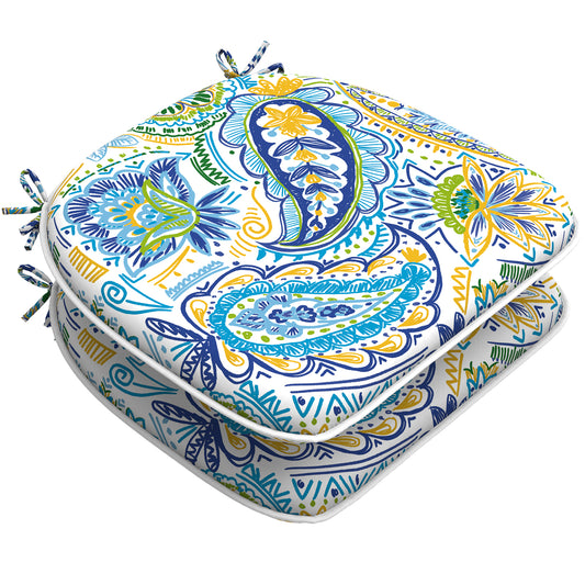 Melody Elephant Indoor/Outdoor Chair Cushions Set of 2, Fade Resistant Seat Cushions 16x17 Inch, Patio Chair Pads for Garden Home or Office Use, Blue Paisley