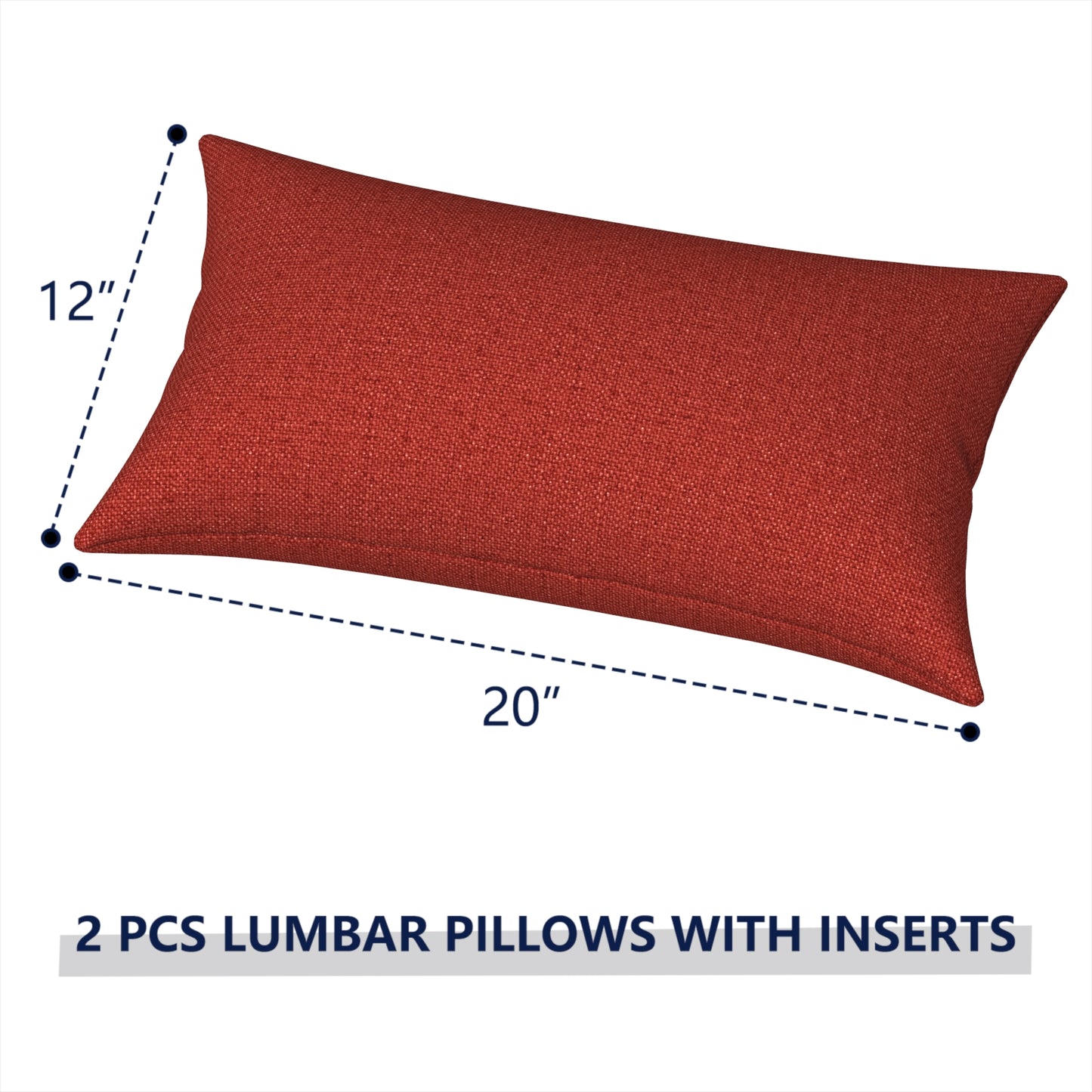 Melody Elephant Outdoor/Indoor Lumbar Pillows, Water Repellent Cushion Pillows, 12x20 Inch, Outdoor Pillows with Inserts for Home Garden, Pack of 2, Brick Red