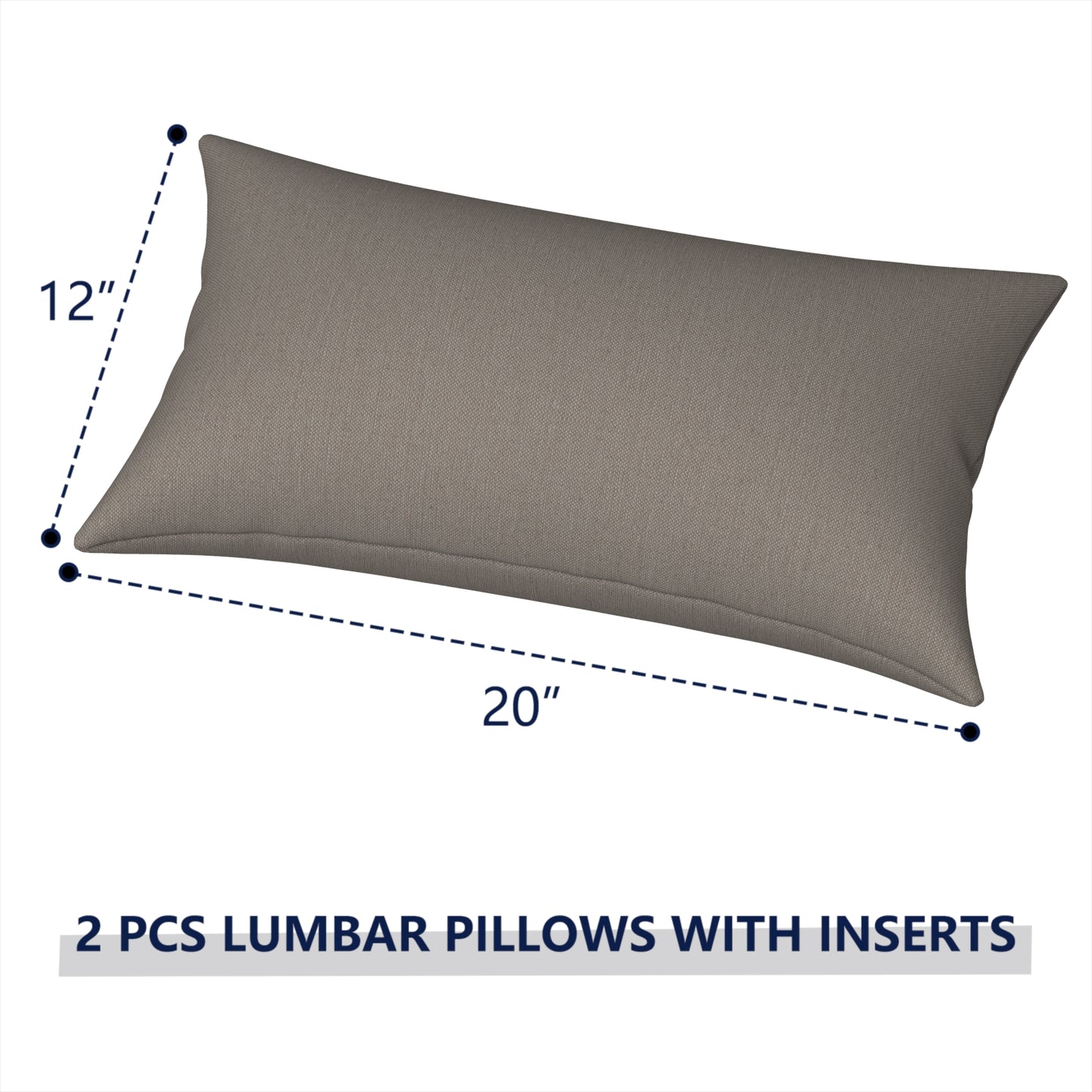 Melody Elephant Outdoor/Indoor Lumbar Pillows, Water Repellent Cushion Pillows, 12x20 Inch, Outdoor Pillows with Inserts for Home Garden, Pack of 2, Dark Grey