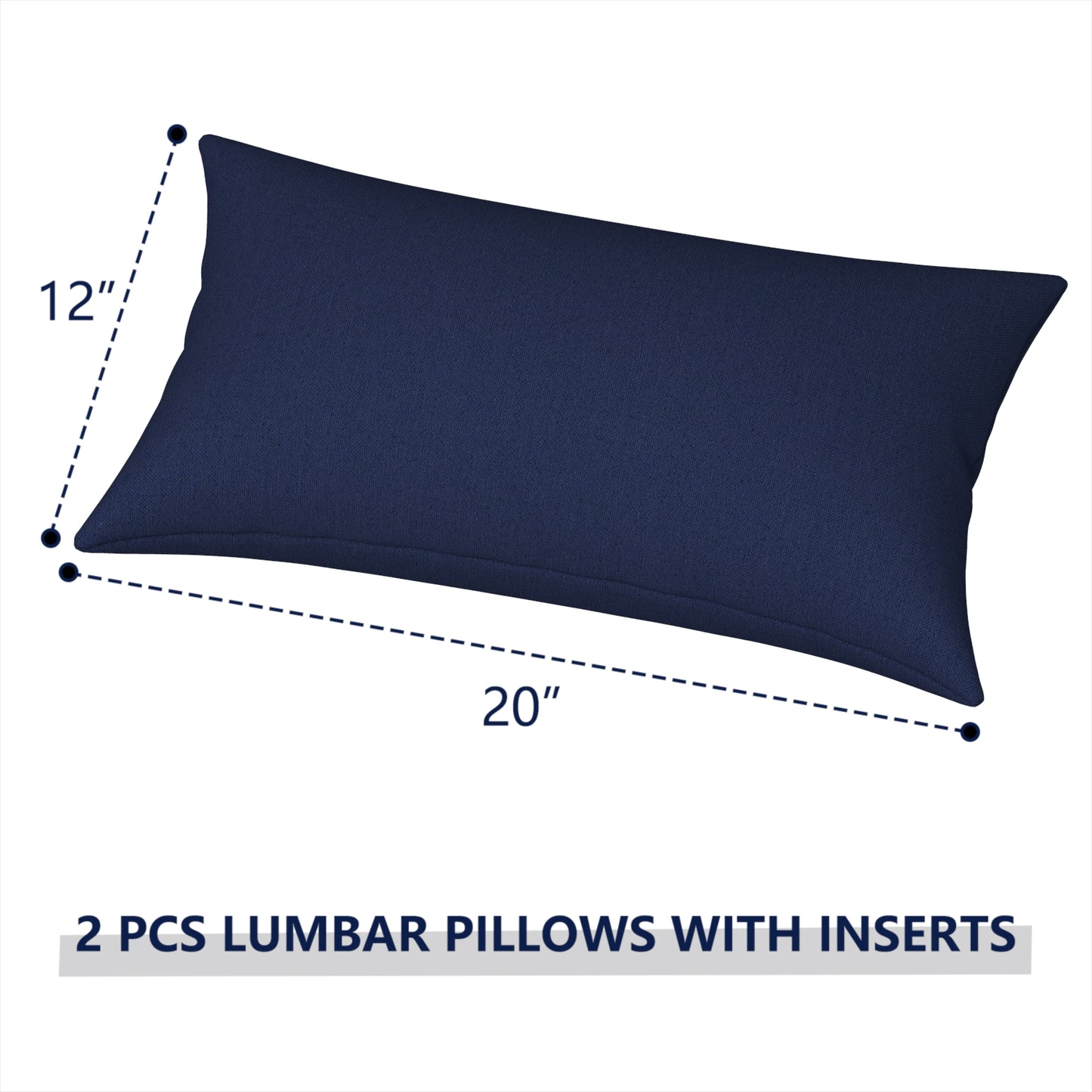 Melody Elephant Outdoor/Indoor Lumbar Pillows, Water Repellent Cushion Pillows, 12x20 Inch, Outdoor Pillows with Inserts for Home Garden, Pack of 2, Navy Blue