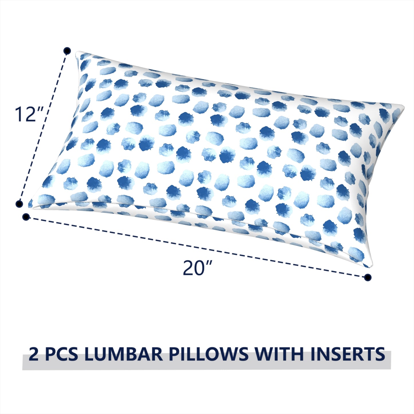 Melody Elephant Outdoor/Indoor Lumbar Pillows, Water Repellent Cushion Pillows, 12x20 Inch, Outdoor Pillows with Inserts for Home Garden, Pack of 2, Brush Blue