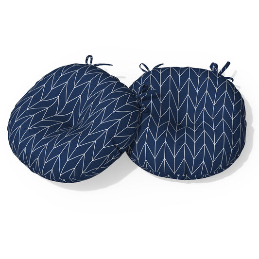Melody Elephant Outdoor Bistro Chair Cushions, Water Repellent Furniture Chair Pads Set of 2, Round Pillow for Decoration Home and Garden, 15”x15”x4”, Herringbone Navy