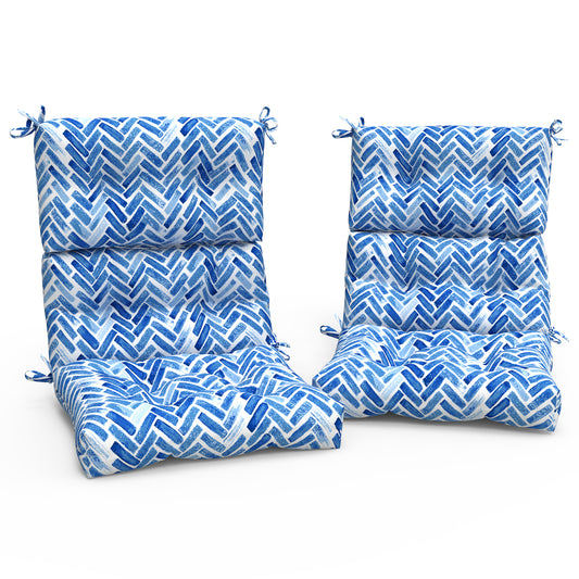 Melody Elephant Outdoor Tufted High Back Chair Cushions, Water Resistant Rocking Seat Chair Cushions 2 Pack, Adirondack Cushions for Patio Home Garden, 22" W x 20" D, Blue Bricks