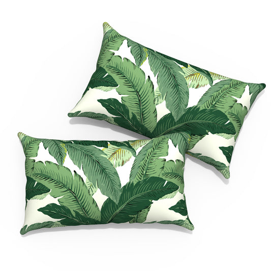 Melody Elephant Outdoor/Indoor Lumbar Pillows, Water Repellent Cushion Pillows, 12x20 Inch, Outdoor Pillows with Inserts for Home Garden, Pack of 2, Swaying Palms Green