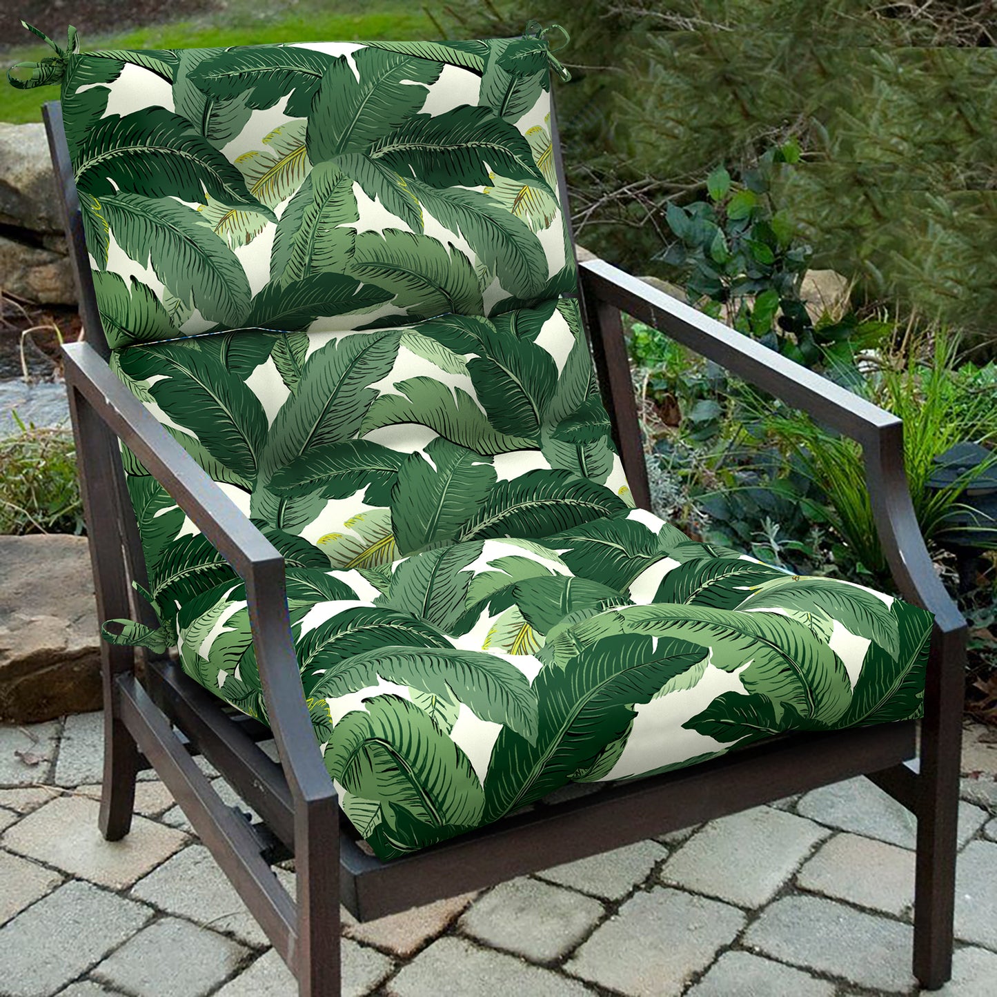 Melody Elephant Outdoor Tufted High Back Chair Cushions, Water Resistant Rocking Seat Chair Cushions 2 Pack, Adirondack Cushions for Patio Home Garden, 22" W x 20" D, Swaying Palms Green