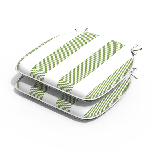 Melody Elephant Indoor/Outdoor Chair Cushions Set of 2, Fade Resistant Seat Cushions 16x17 Inch, Patio Chair Pads for Garden Home or Office Use, Stripe Cabana Green