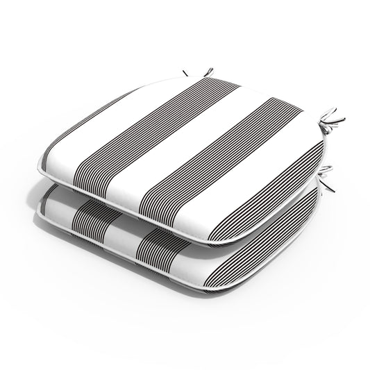Melody Elephant Indoor/Outdoor Chair Cushions Set of 2, Fade Resistant Seat Cushions 16x17 Inch, Patio Chair Pads for Garden Home or Office Use, Stripe Cabana Black