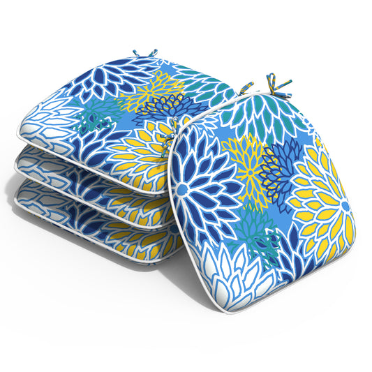 Melody Elephant Outdoor Chair Cushions Set of 4, Water Resistant Patio Chair Pads with Ties, Seat Cushions for Home Garden Furniture Decoration, 16”x17”,  Dahlia Blue