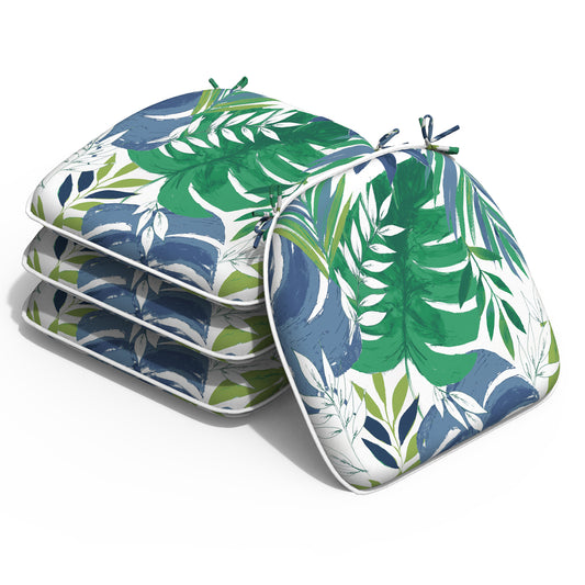 Melody Elephant Outdoor Chair Cushions Set of 4, Water Resistant Patio Chair Pads with Ties, Seat Cushions for Home Garden Furniture Decoration, 16”x17”,  Islamorada Blue Green