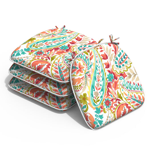 Melody Elephant Outdoor Chair Cushions Set of 4, Water Resistant Patio Chair Pads with Ties, Seat Cushions for Home Garden Furniture Decoration, 16”x17”,  Pretty Paisley
