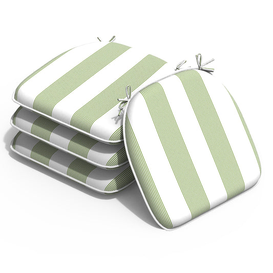 Melody Elephant Outdoor Chair Cushions Set of 4, Water Resistant Patio Chair Pads with Ties, Seat Cushions for Home Garden Furniture Decoration, 16”x17”,  Stripe Cabana Green
