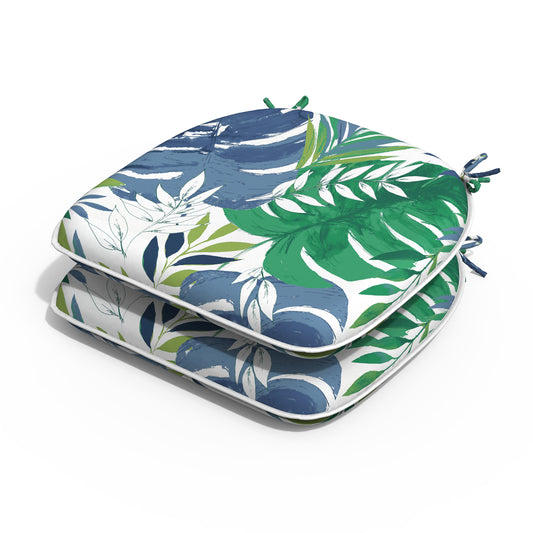 Melody Elephant Indoor/Outdoor Chair Cushions Set of 2, Fade Resistant Seat Cushions 16x17 Inch, Patio Chair Pads for Garden Home or Office Use, Islamorada Blue Green
