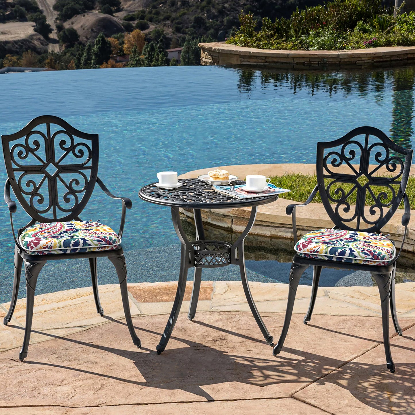 Melody Elephant Outdoor Chair Cushions Set of 4, Water Resistant Patio Chair Pads with Ties, Seat Cushions for Home Garden Furniture Decoration, 16”x17”,  Vigour Paisley